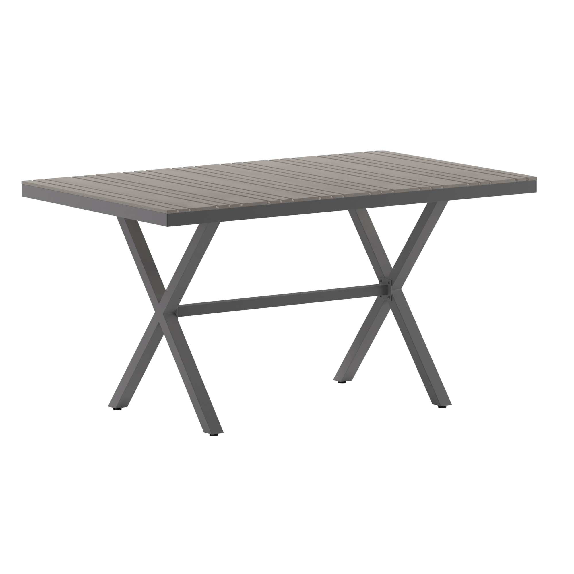 Flash Furniture, Gray/Gray 59in. x 35.5in. Cross Frame Patio Table, Table Shape Rectangle, Primary Color Gray, Height 30.25 in, Model# SBTB288GRY